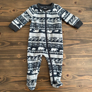 Hurley Baby Footie 6M Black White Polar Bear Fleece Pajamas